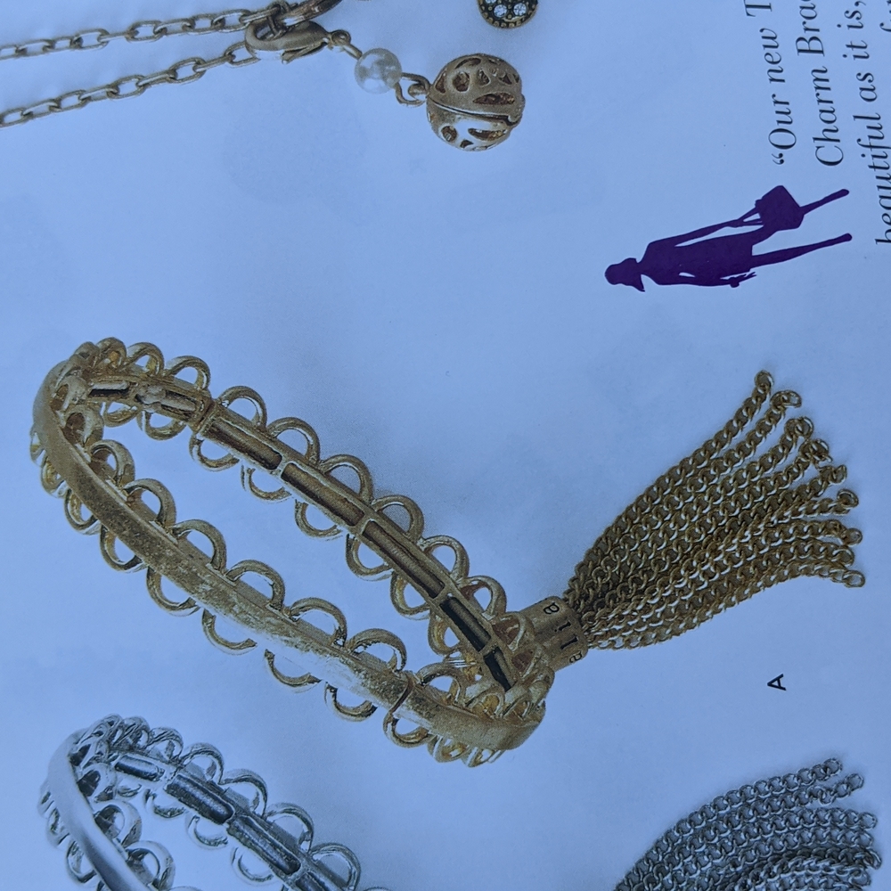 NWT Lia Sophia Stretch Tassel Charm Bracelet w/ 4 Extra Charms in Matte Gold - Picture 8 of 13